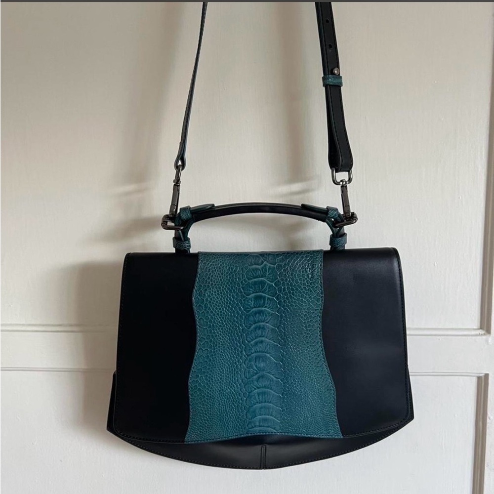 Ostrich Embossed Leather Handbag Made in Italy